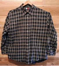 Tommy Hilfiger Shirt Men XL Long Sleeve Blue Black Button Front Cotton