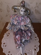 Harlekin Porzellanpuppen Paar Porzellanfiguren in rosa -lila Kostüme