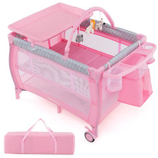 3 in 1 Portable Pack and Play with Bassinet, Convertible Baby Travel Crib Playar