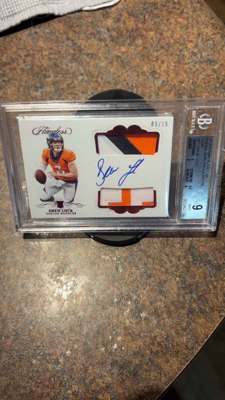Panini Flawless 2019 Drew Lock Broncos DPA-DL Ruby RPA /15 BGS 9 view 1
