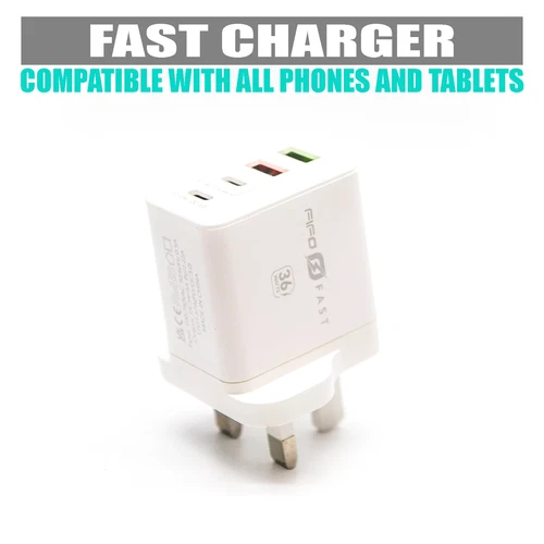 FIFO USB Wall Charger 3 Pin Plug Type-C Multi-Port Fast Charging Adapter UK ⚡ - Picture 1 of 173