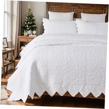 Quilts Set Queen Size Bedspreads Farmhouse Bedding 100 Cotton Quilted White
