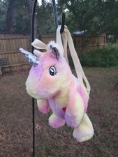 Unicorn Backpack Rainbow Plush With Small Zipper Pocket Childrens 15"
