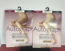 M & S Autograph Bare Invisible Sheers Tights Lot Of 2 Natural Tan LRG FREE SHIP