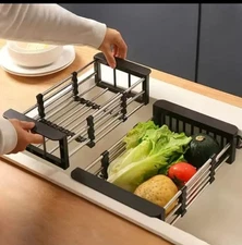 Adjustable Stainless Steel Kitchen Dish Drying Sink Rack Drain Strainer Basket