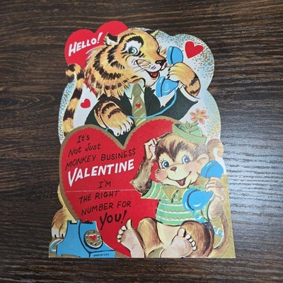 Vintage Valentine's Day Card Monkey Business | Anthro Tiger & Monkey