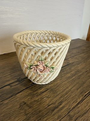 Barro Art Schale Schale aus Spanien Gitter Korbgeflecht & Rosen RAR