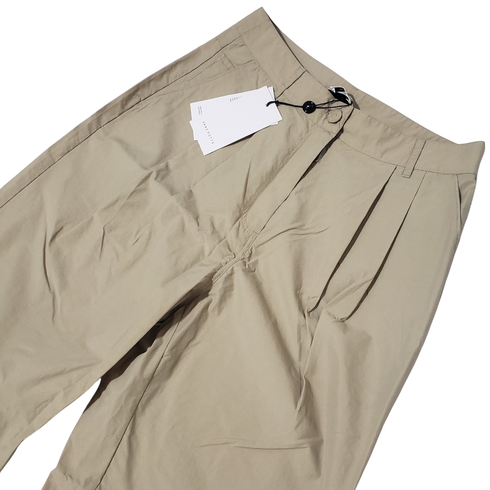 Saks Potts Lele Pants Women Medium Oat Pleated NWT image 2