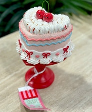 Valentine's Day Sweet Treats Heart Cake with Cherries on Top Stand Decor NWT