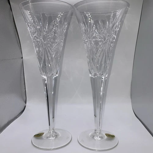 Vintage 2000 Pair Waterford Crystal Millenium Health Toasting Champagne Flutes
