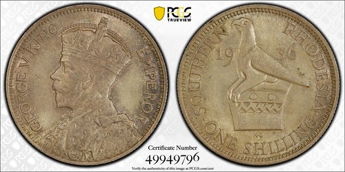 British Rhodesia, 1936 George V Shilling. PCGS MS 65. 1,663,000 Mintage.