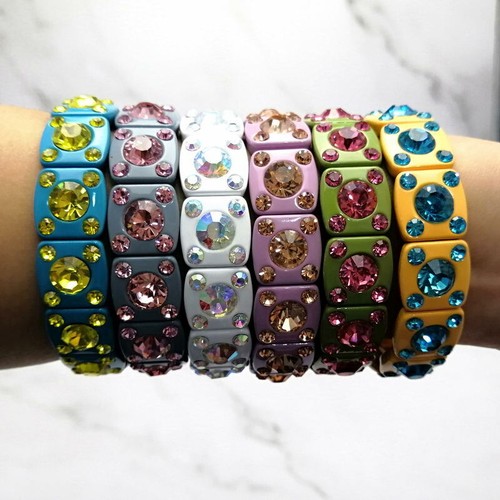 Crystal Pave 1.5cm Painting Square Stretch Bracelets Bangles Chrstmas Jewelry - Bild 3 von 23