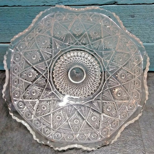 Ciotola vintage LE Smith taglio vetro trasparente crimpato bordo increspato 8" SPEDIZIONE GRATUITA! - Foto 1 di 6