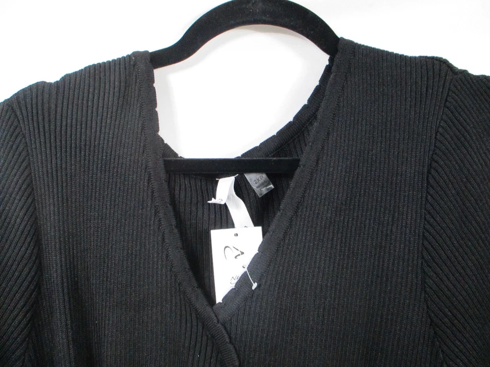 NY Collection Womens Dress 2XP Petite Black Long Sleeve Sweater Tie Rayon Blend - Image 2 of 4