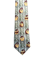Looney Tunes Tie - Tasmanian Devil Neck Tie - Taz / Money Hand Made 57 3/4