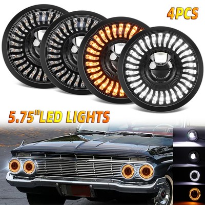 For 1968-1976 Ford Torino 4pcs 5.75'' 5-3/4'' Start UP DRL LED Headlights High Low