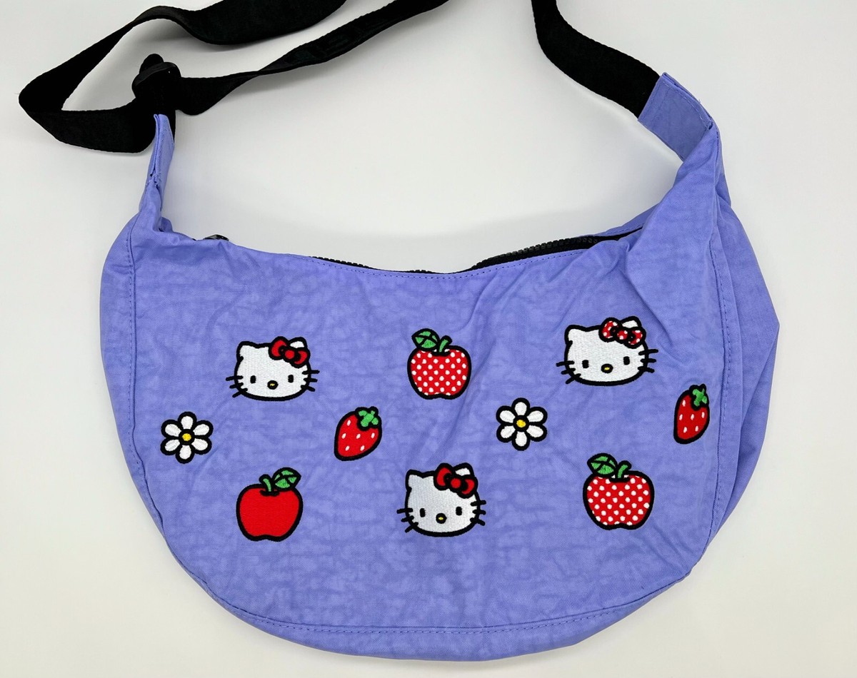 BAGGU Medium Nylon Crescent Bag - Embroidered Hello Kitty & Teddy Bear Design