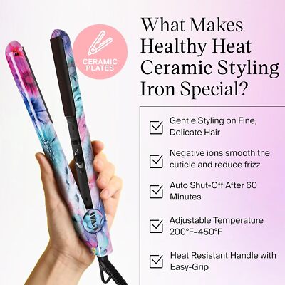 Adjustable Heat Flat Iron 1.25 Inch Hair Straightener Curling Iron Floral Frenzy