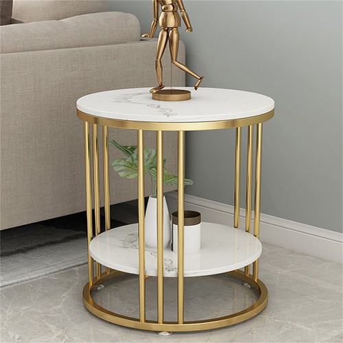 2-Layer Heavy Duty Marble Side Table Accent Coffee Table Nightstand Open Storage - Picture 19 of 32