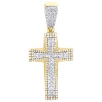 10K Gelbgold Diamant Herren Lateinisches Kreuz AnhäNger Vereist Aus 2.33 Karat