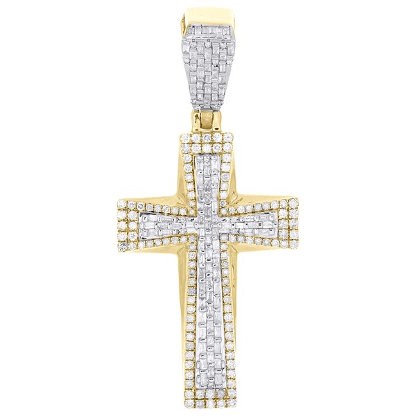 10K Gelbgold Diamant Herren Lateinisches Kreuz AnhäNger Vereist Aus 2.33 Karat-image