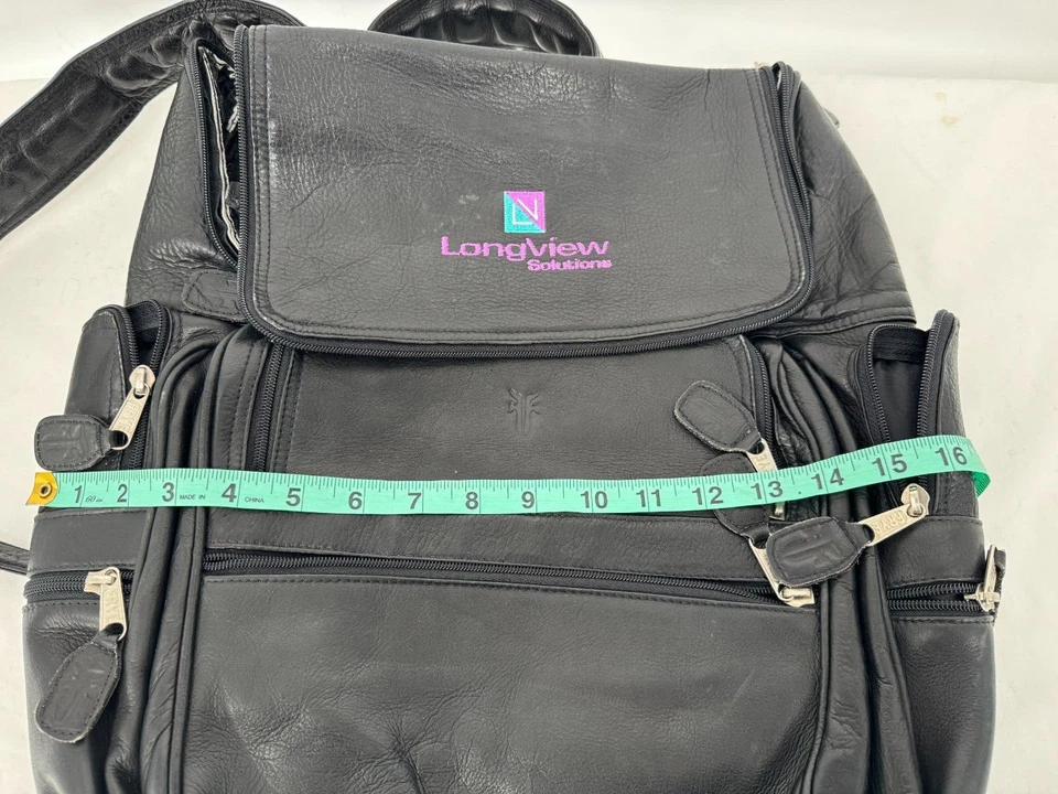 Mochila grande de cuero grueso de lujo negra Frye bolso de hombro con cremalleras Foto 4 de 4