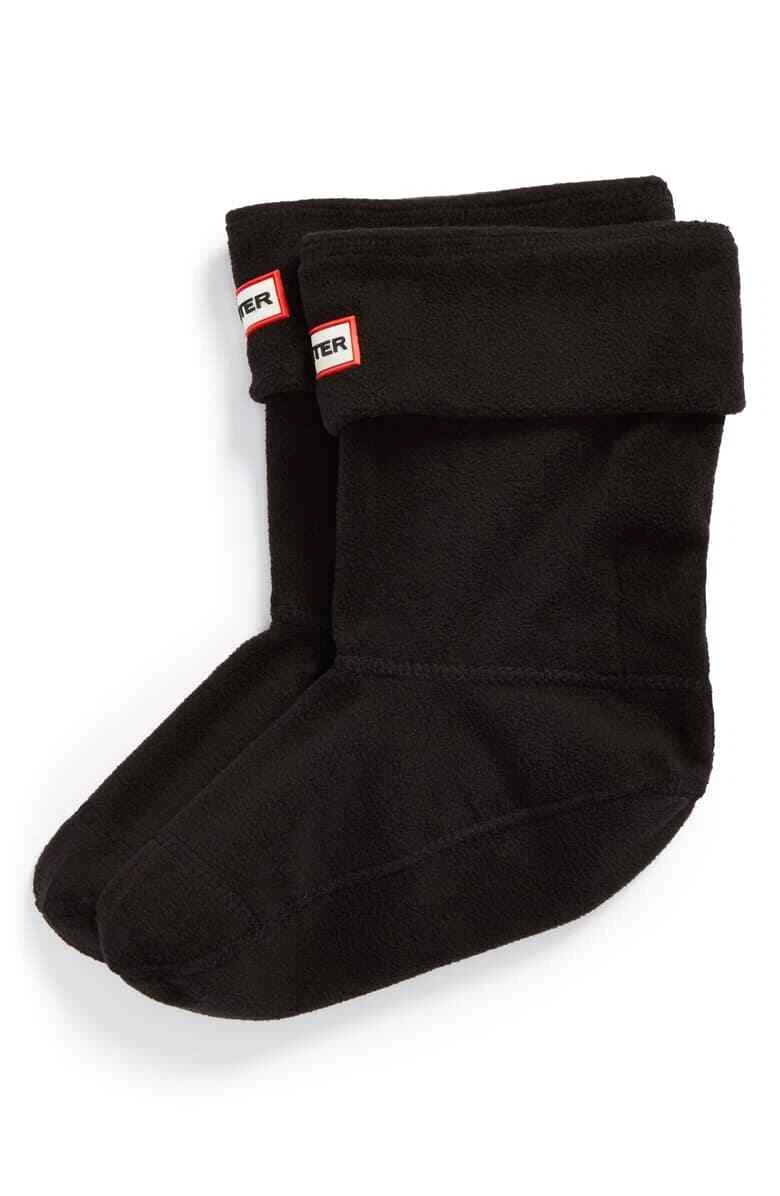 Hunter K1903 Kids Black Short Fleece Welly Boot Socks US Size X-Large 4-6K