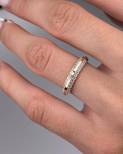 14K Rose Gold Half Eternity White Moissanite Unique Wedding Band Gift For Women - Picture 7 of 10