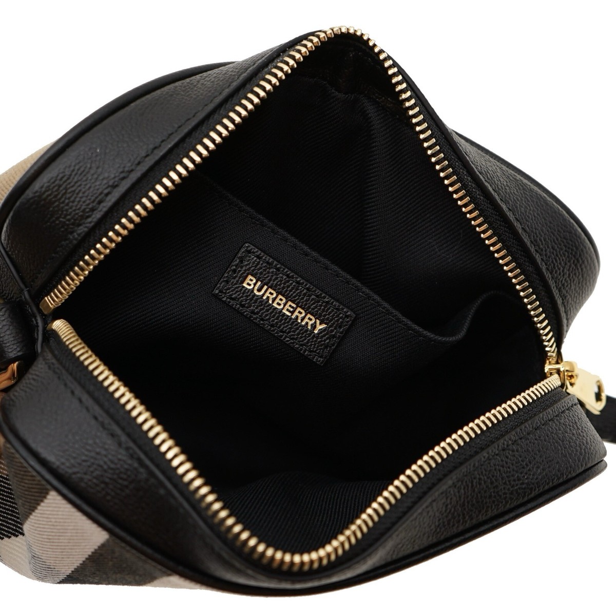 Burberry Camera Bag Check Canvas And Black Leather Crossbody