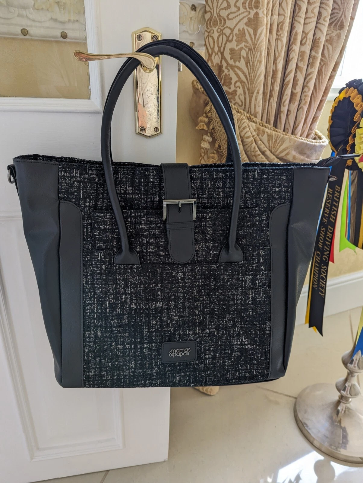 Mamas & Papas Black / Grey Tweed Pram Changing Bag - Opulance