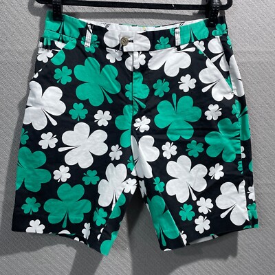 Royal Awesome Shorts Mens 34 Green Black Golf Casual Chino Loud Clovers  Preppy
