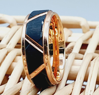 Engagement Ring for Him & Her Trapezoid Center Rose Gold Tungsten Wedding Band