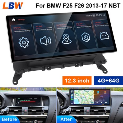 12.3'' Ultra-thin Screen Android Car GPS Radio Wifi For BMW F25 F26 2013-17 NBT