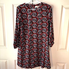 Loft Shadow Floral Long Sleeve Shift Career Dress Size XS Red Purple Amber