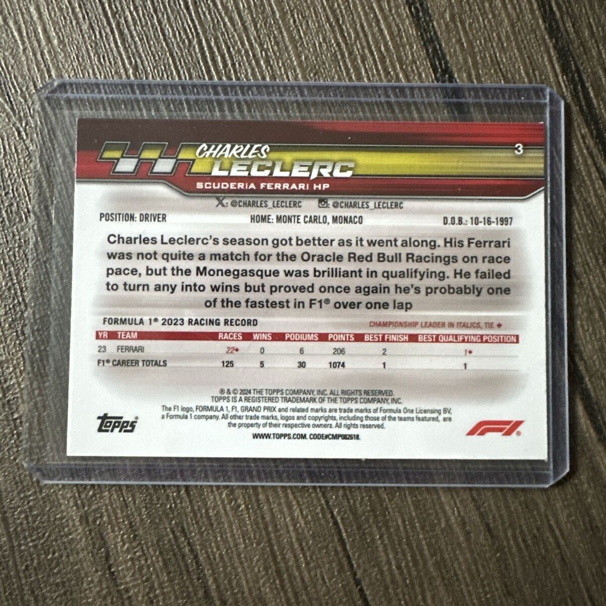 2024 Topps Paddock Pass Chrome F1 Charles Leclerc Photo 2024 Topps Paddock Pass Chrome F1 Charles Leclerc Photo