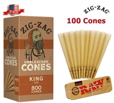 Zig-Zag® Unbleached Paper Cones King Size 100 Pack & Roll Caddy US Shipping