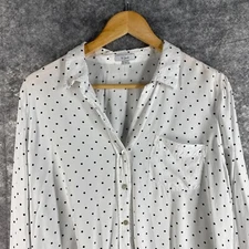 Rails Shirt Women Large White Black Dots Noemi Flowy Rayon Challis Lux Boyfriend