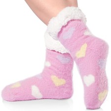 Slipper Socks Cozy Fuzzy Socks for Women Non Slip Cabin Socks Fluffy Warm Win...