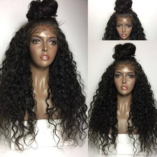 Women's Synthetic Hair Front Lace Wigs Long Natural Black Water Wave Heat Safe