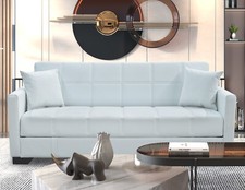 DIVANO LETTO CON CONTENITORE RECLINABILE ECOPELLE BIANCO CUSCINI MOLLE FOAM LUX