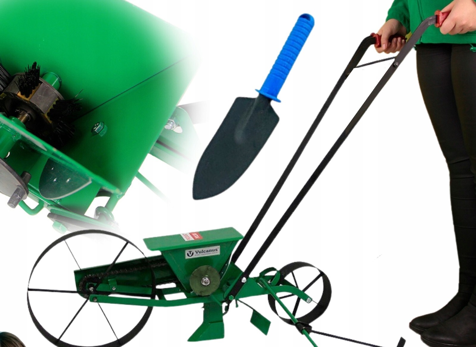 Semoir à brouette ergonomique contre le mal de dos avec spatule