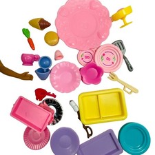Barbie Dollhouse Kitchen  Dining Accessories Set - Plates Cups Utensils Food It