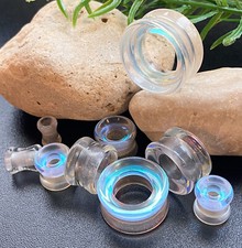 Pair Aurora Borealis Iridescent Glass Double Flare Tunnels Plugs Gauges