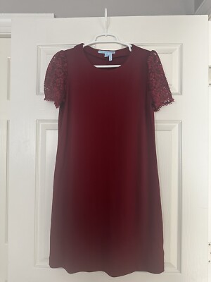 Draper James Womens Size Small Lace Sleeve Shift Dress Cabernet Red EUC