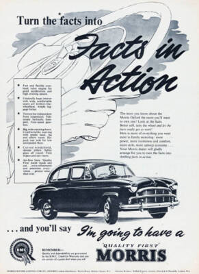 Advertisement the Morris Oxford car with the caption 'Turn the fac - Old Photo