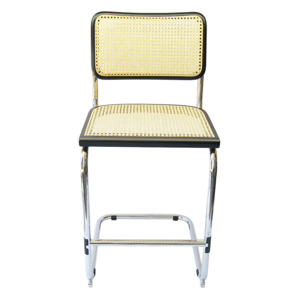 Marcel Breuer Cesca 24" mostrador / 28" taburete de bar con marco cromado bastón asiento y respaldo Foto 2 de 4
