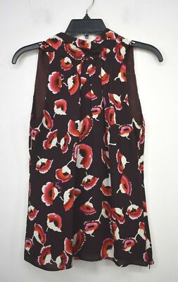 Milly Women Multicolor Floral Mock Tie Neck Sleeveless Pleat Front Tank Top 4