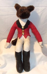 VINTAGE PLUSH STUFFED HUNTING FOX STUFFED ANIMAL - RED COAT & BUTTONS -