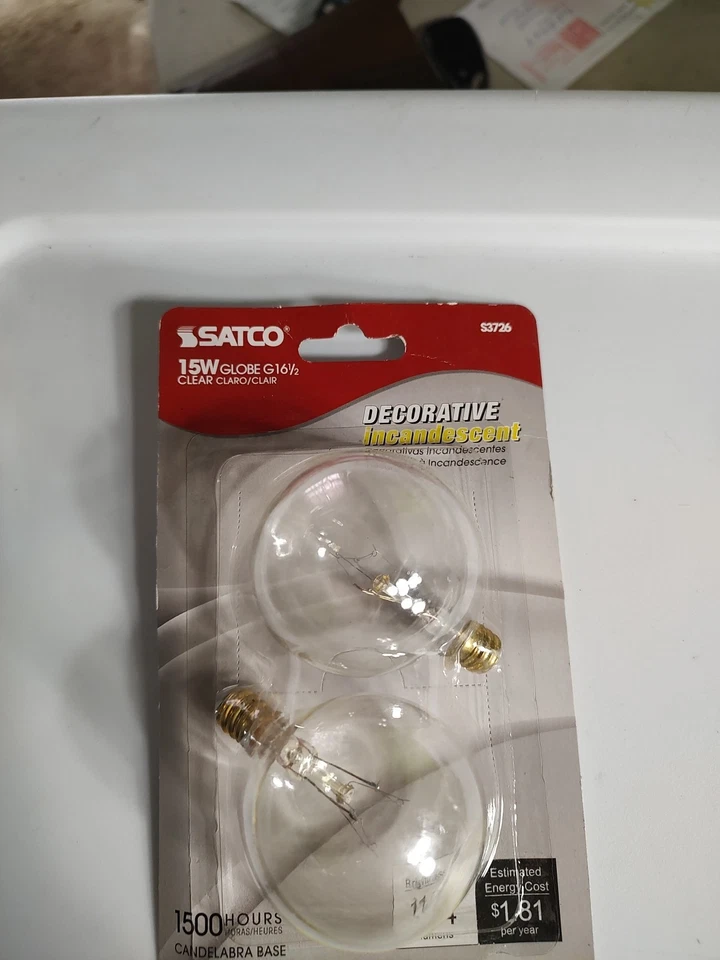 Satco S3726 120V Candelabra Base 15-Watt G16.5 Light Bulb, Clear - Image 2 of 4