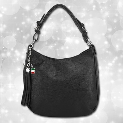 Florence Echtleder Hobo Bag Damen schwarz Schultertasche Umhängetasche OTF134S
